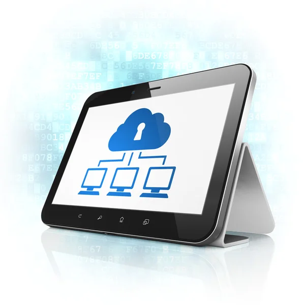 Datenschutzkonzept: Cloud-Netzwerk auf Tablet-PC — Stockfoto