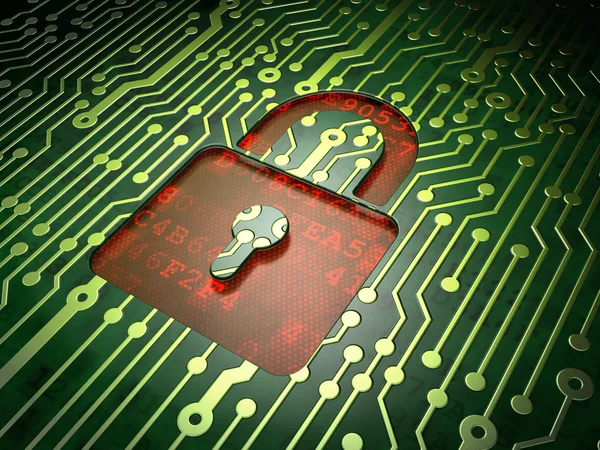 Conceito de privacidade: placa de circuito com ícone de cadeado fechado — Fotografia de Stock