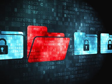 Ekonomi kavramı: klasör ile asma kilit dijital arka plan üzerinde