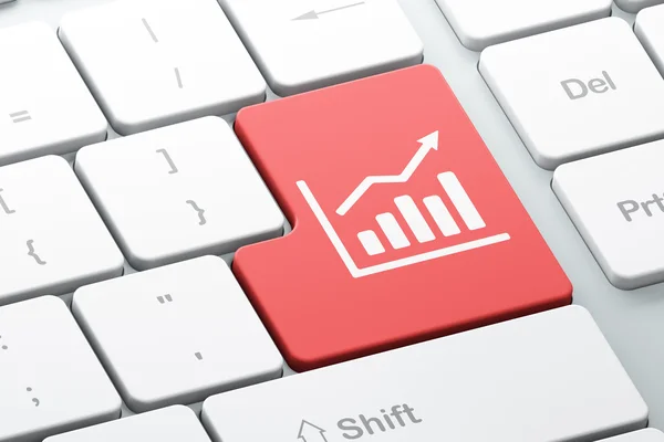 Concepto de negocio: Gráfico de crecimiento en el fondo del teclado del ordenador — Foto de Stock