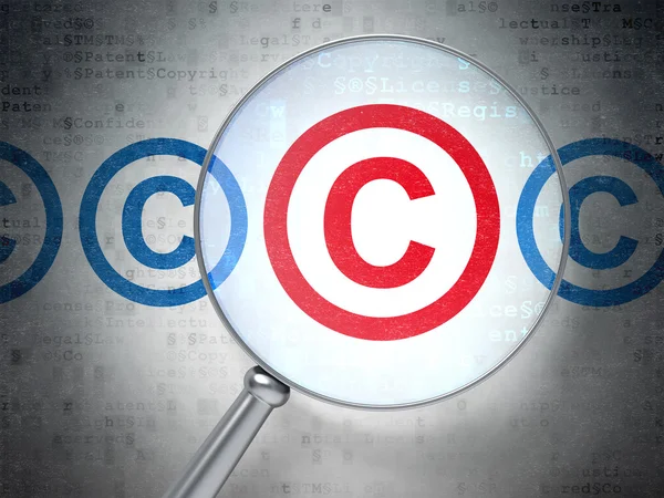 Zákon koncept: autorských práv s optickým sklem na digitální pozadí — Stock fotografie