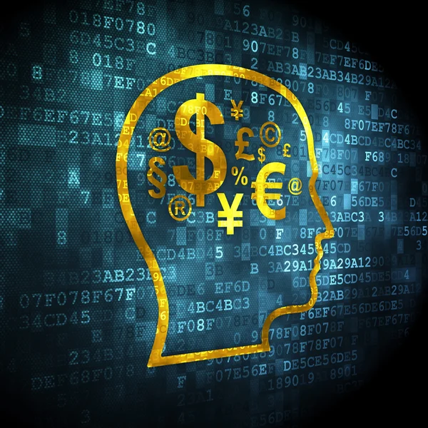 Werbekonzept: Kopf mit Finanzsymbol auf digitalem Backgro — Stockfoto