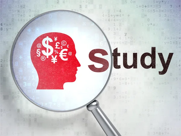 Concetto educativo: Head With Finance Simbolo e studio con ottica — Foto Stock