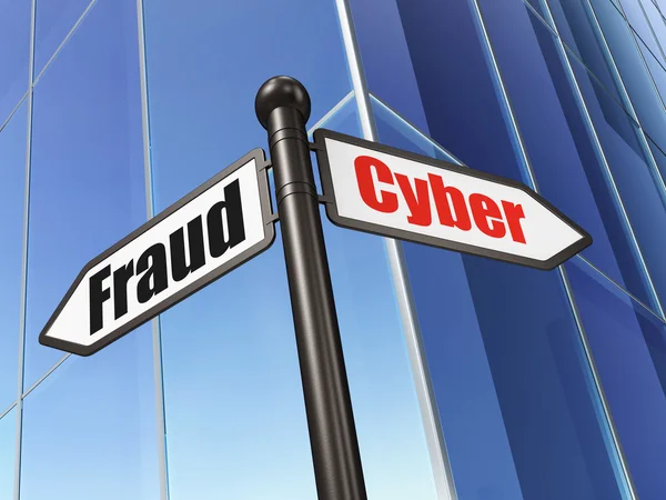 Skydd koncept: Cyber bedrägeri på att bygga bakgrund — Stockfoto