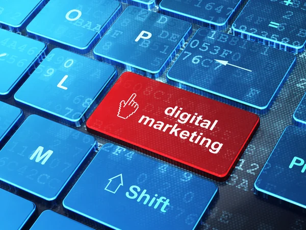 Marketingkonzept: Mauszeiger und digitales Marketing am Computer — Stockfoto