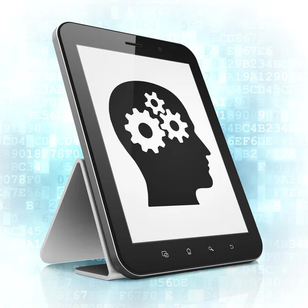 Advertising concept: Head With Gears on tablet pc computer — Stock Photo, Image