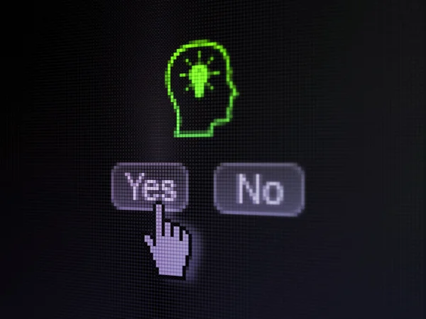Vzdělávací koncepce: hlava s žárovka na digitální počítač suti — Stock fotografie