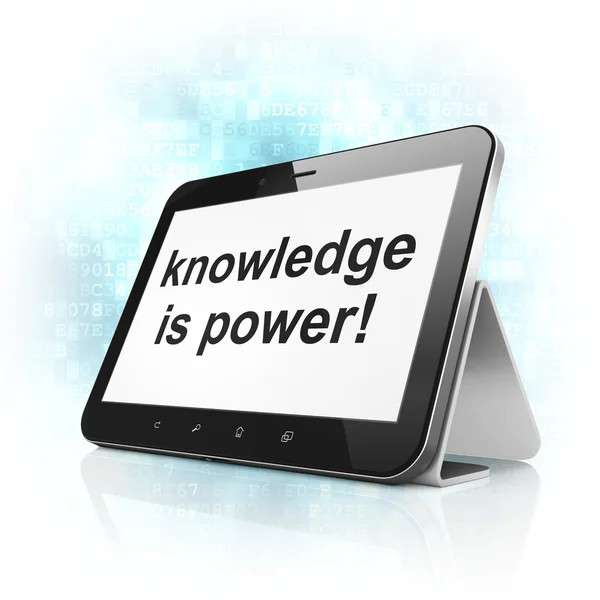 Concepto educativo: ¡El conocimiento es poder! en la tableta ordenador PC — Foto de Stock