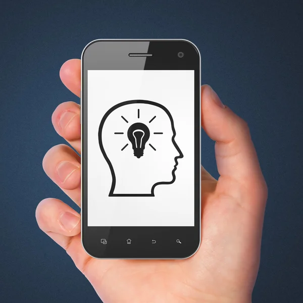Conceito de informação: Head Whis Lightbulb no smartphone — Fotografia de Stock