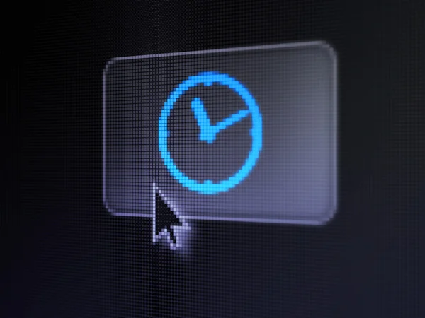 Conceito de linha do tempo: Relógio no fundo do botão digital — Fotografia de Stock