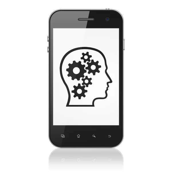 Business concept: Head With Gears on smartphone — Stock Photo, Image