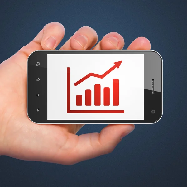 Bedrijfsconcept: groei grafiek op smartphone — Stockfoto