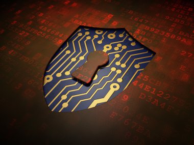 Gizlilik kavramı: kalkan ile Keyhole dijital ekran adam üzerinde