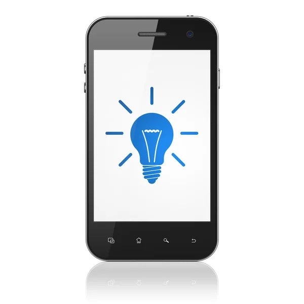 Concept d'entreprise : Ampoule sur smartphone — Photo