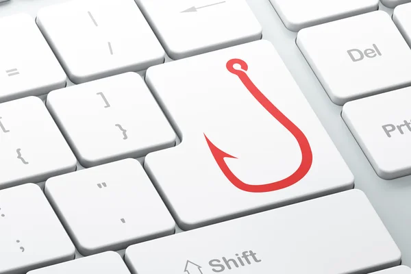 Gizlilik kavramı: Balıkçılık kanca bilgisayar klavye arka plan üzerinde — Stok fotoğraf