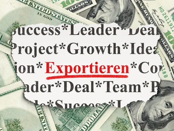 Concepto de negocio: Exportieren (alemán) en el fondo del dinero —  Fotos de Stock