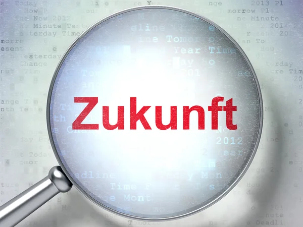 Time concept: Zukunft(german) with optical glass on digital back — Stock Photo, Image