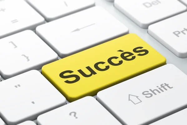 Financiën concept: Succes(french) op computer toetsenbord achtergrond — Stockfoto