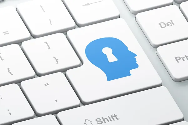 Privatsphäre-Konzept: Kopf mit Schlüsselloch auf der Computertastatur — Stockfoto