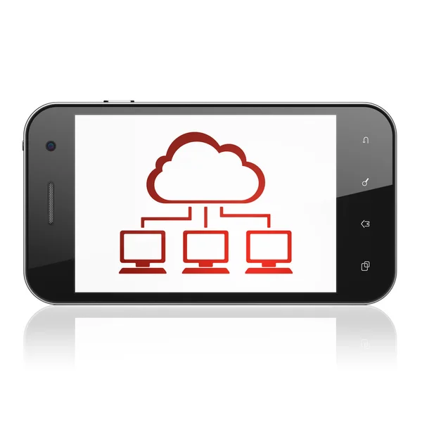 Bulut bilgi işlem kavramı: bulut ağ smartphone cep telefonu ile — Stok fotoğraf