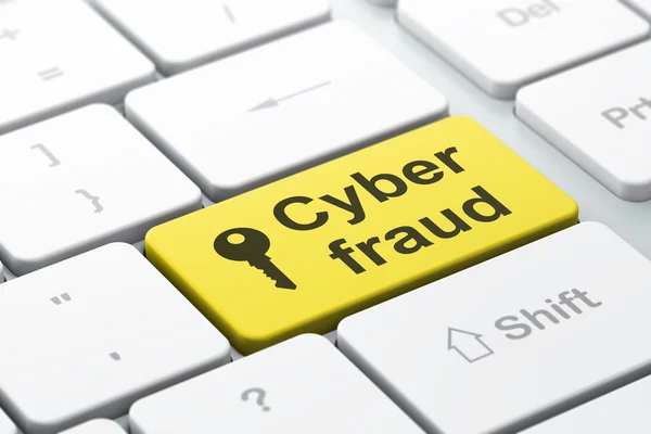 Concept de protection : Clé et cyberfraude sur clavier d'ordinateur bac — Photo