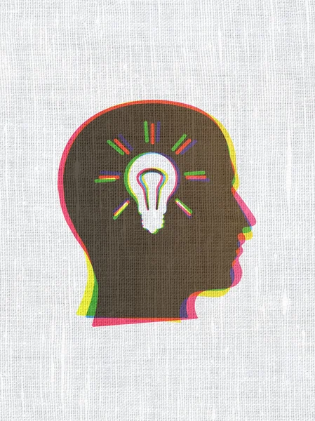 Business concept: Head With Light Bulb on fabric texture backgro — Stock Photo, Image