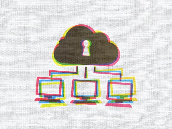 Säkerhetsbegreppet: Cloud nätverk på tyg textur bakgrund — Stockfoto