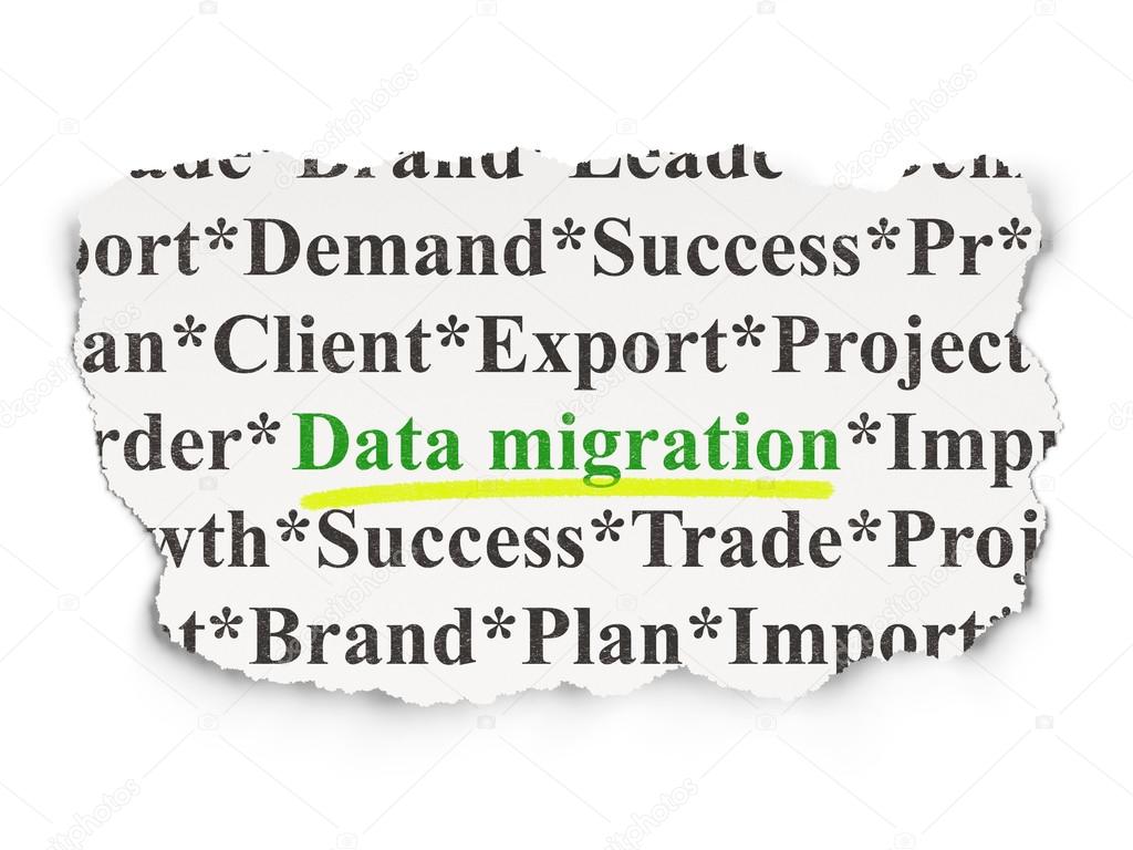 Data concept: Data Migration on Paper background