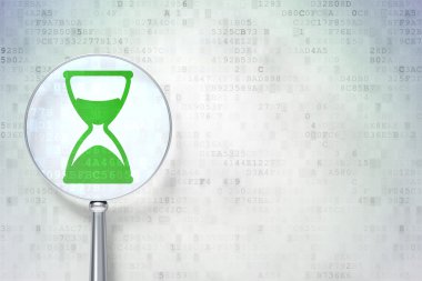 Zaman çizelgesi kavramı: dijital backg üzerinde optik cam ile kum saati