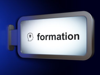 Eğitim kavramı: oluşumu ve kafa ile ampul Billboardu üzerinde