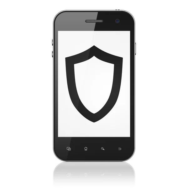 Concetto di privacy: scudo sagomato su smartphone — Foto Stock