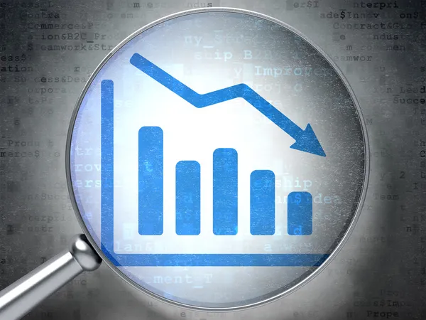 Concepto de negocio: Gráfico de declive con vidrio óptico en digital b — Foto de Stock