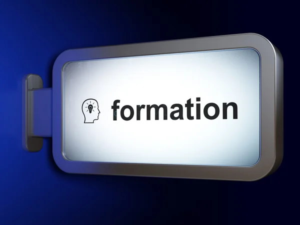 Education concept: Formation and Head With Lightbulb on billboar — Stock Photo, Image