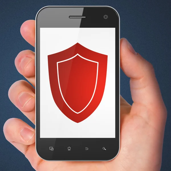 Privacy concept: Shield op smartphone — Stockfoto