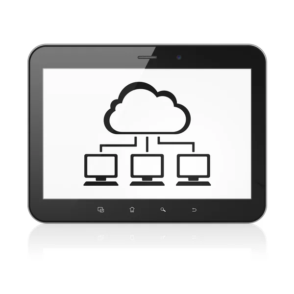 Концепция облачных вычислений: облачная сеть на планшетном компьютере — стоковое фото