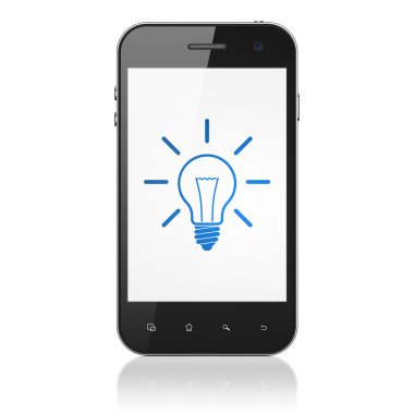 İş kavramı: ampul smartphone cep telefonu ile