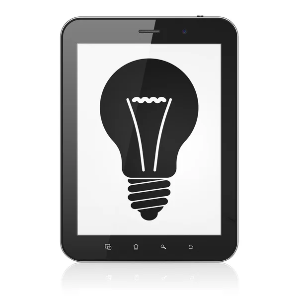 Bedrijfsconcept: gloeilamp op tablet pc-computer — Stockfoto