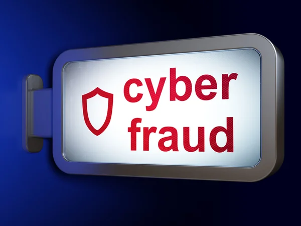 Schutzkonzept: Cyber-Betrug und Schutzschild auf Plakatwänden — Stockfoto