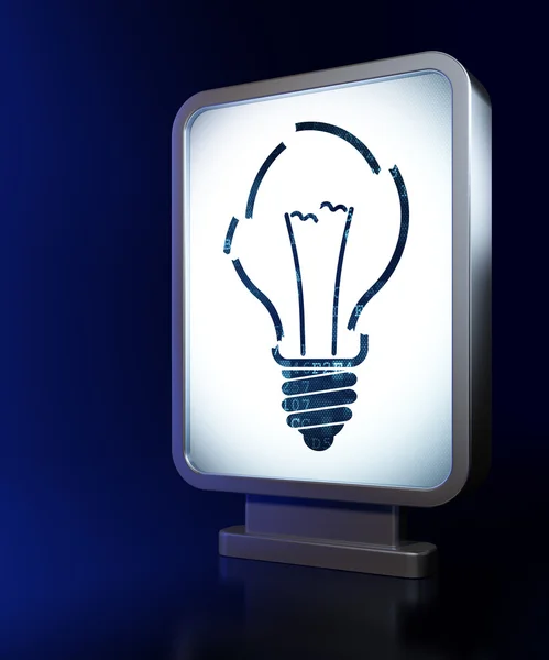 Concept d'entreprise : Ampoule sur fond de panneau d'affichage — Photo