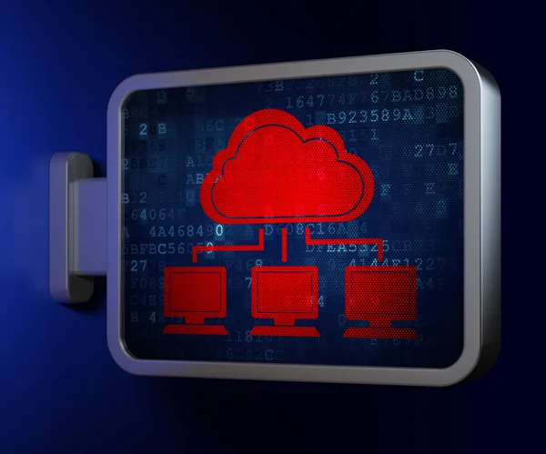 Concepto de computación en nube: Red en la nube en el fondo de la cartelera — Foto de Stock