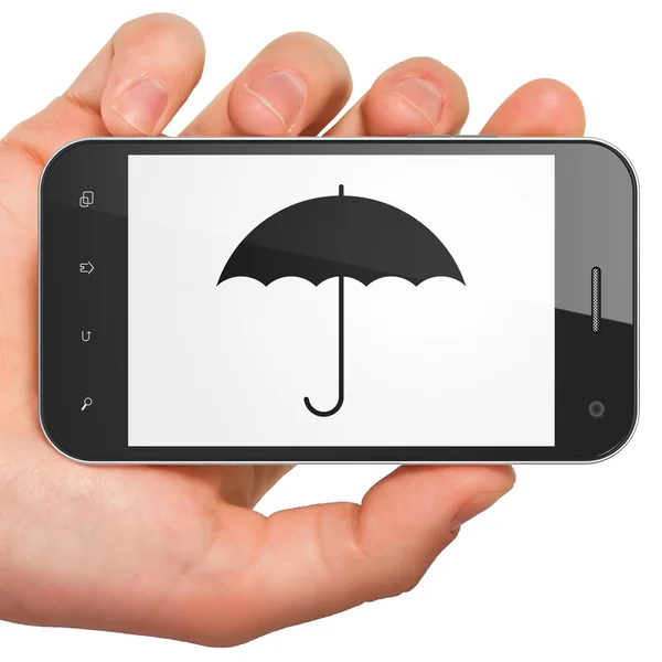 Datenschutz-Konzept: Regenschirm auf dem Smartphone — Stockfoto