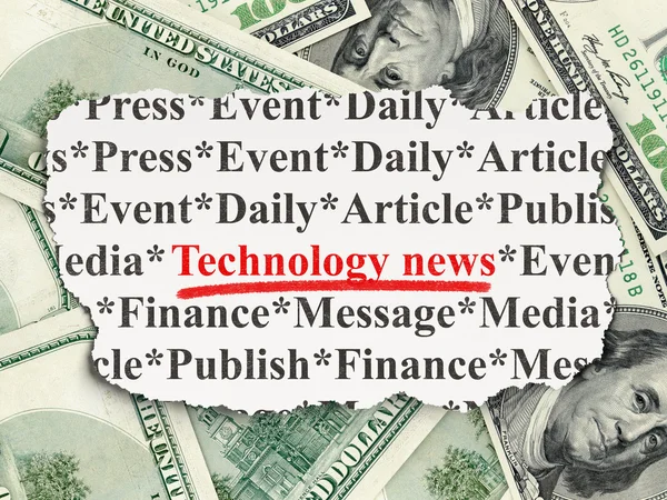 Concepto de noticias: Noticias tecnológicas sobre el fondo del dinero —  Fotos de Stock