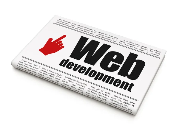 Concepto de noticias de desarrollo web: periódico con desarrollo web y — Foto de Stock