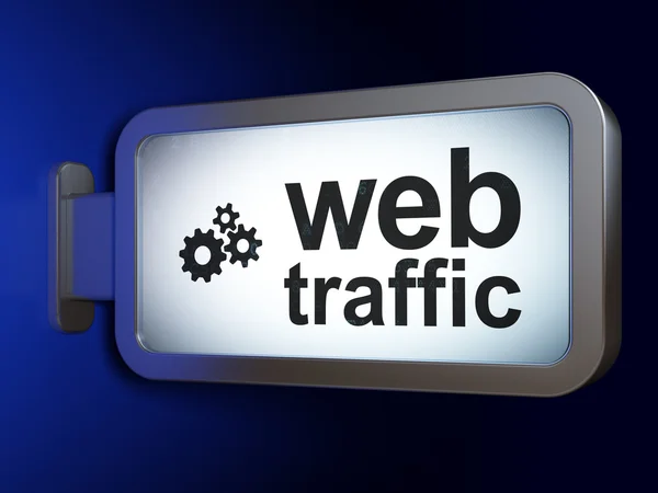 Web geliştirme kavramı: web trafiği ve Billboard geri vites — Stok fotoğraf