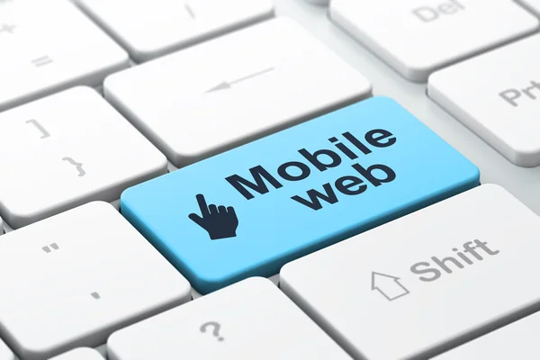 Concetto di sviluppo Web: cursore del mouse e Web mobile sul computer — Foto Stock