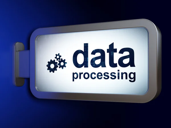 Concepto de datos: procesamiento de datos y engranajes en el fondo de la cartelera —  Fotos de Stock