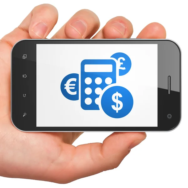 Concepto de marketing: Calculadora en smartphone — Foto de Stock