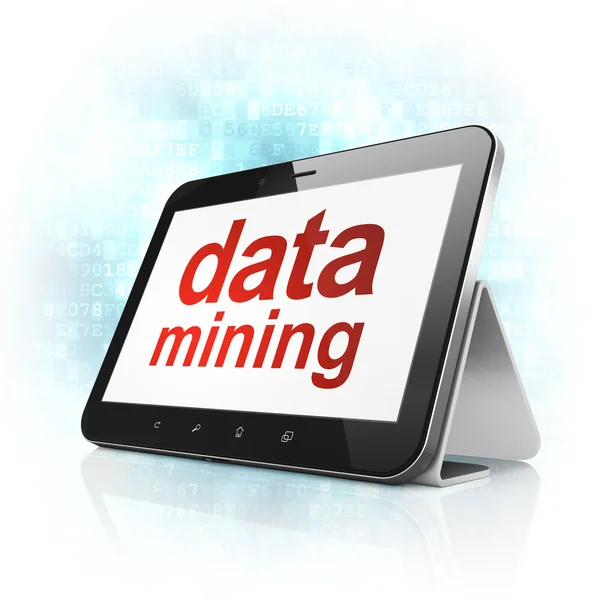 Data käsite: Data Mining tabletin tietokoneen — kuvapankkivalokuva