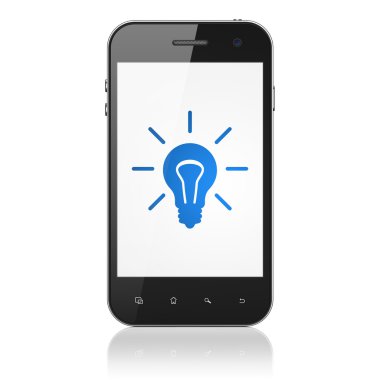 İş kavramı: ampul smartphone cep telefonu ile