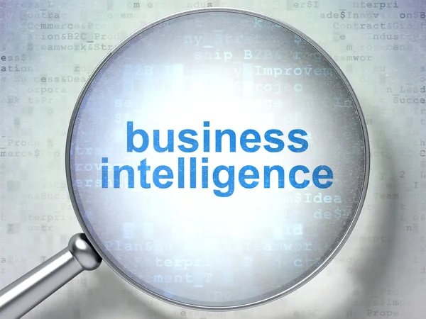 Finance concept: Business Intelligence with optical glass — Stock Photo, Image